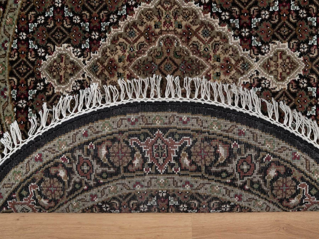3'3" x 3'3" New Hand Knotted Black Wool Round Oriental Rug - MOA10292712
