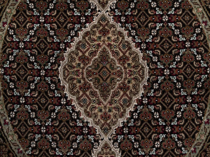 3'3" x 3'3" New Hand Knotted Black Wool Round Oriental Rug - MOA10292712