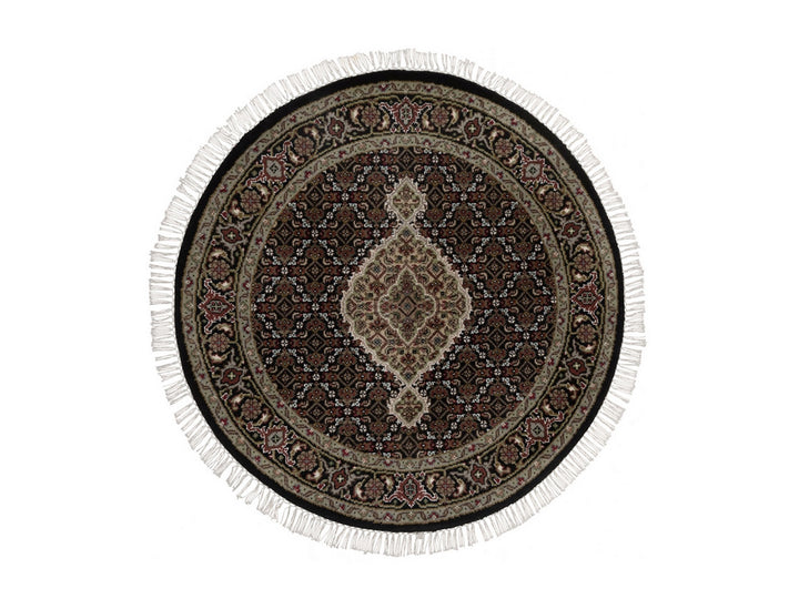 3'4" x 3'4" New Hand Knotted Black Wool Round Oriental Rug - MOA10292713