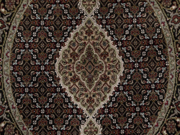 3'4" x 3'4" New Hand Knotted Black Wool Round Oriental Rug - MOA10292713