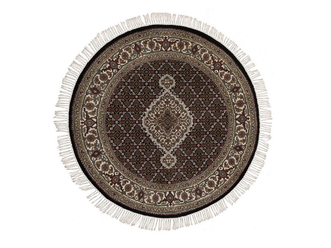 3'10" x 3'10" New Hand Knotted Black Wool Round Oriental Rug - MOA10292714