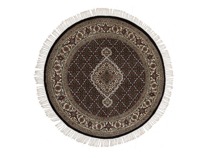 3'10" x 3'10" New Hand Knotted Black Wool Round Oriental Rug - MOA10292714
