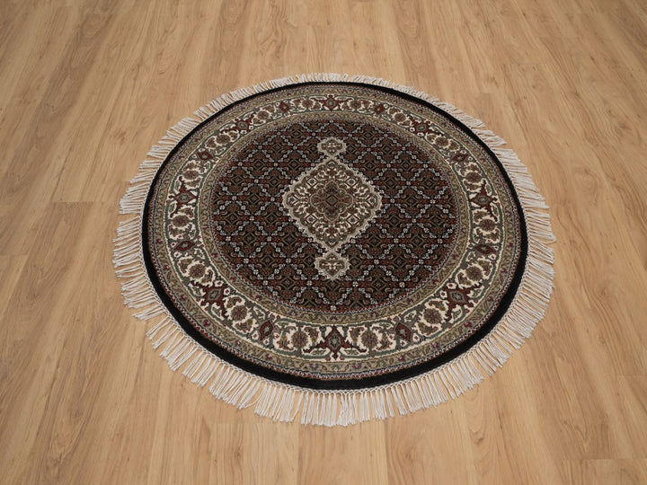 3'10" x 3'10" New Hand Knotted Black Wool Round Oriental Rug - MOA10292714
