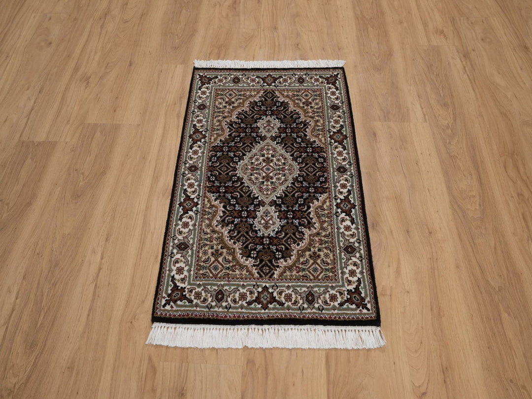 1'11" x 3'0" New Hand Knotted Black Wool Rectangle Oriental Rug - MOA10292717