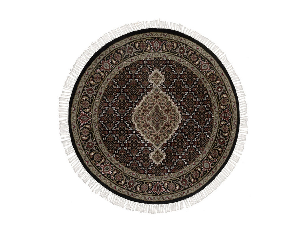 3'5" x 3'5" New Hand Knotted Black Wool Round Oriental Rug - MOA10292718