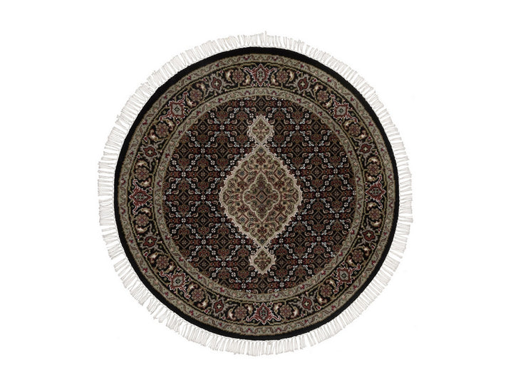 3'5" x 3'5" New Hand Knotted Black Wool Round Oriental Rug - MOA10292718