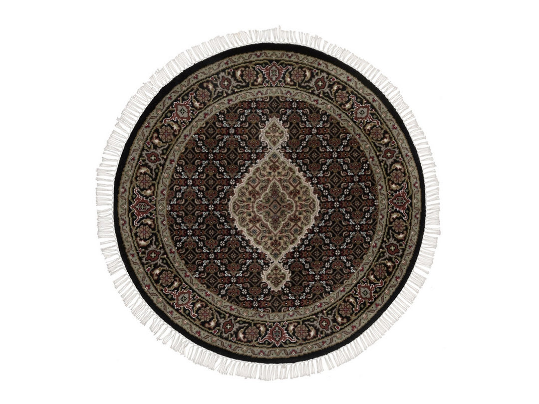 3'4" x 3'4" New Hand Knotted Black Wool Round Oriental Rug - MOA10292719