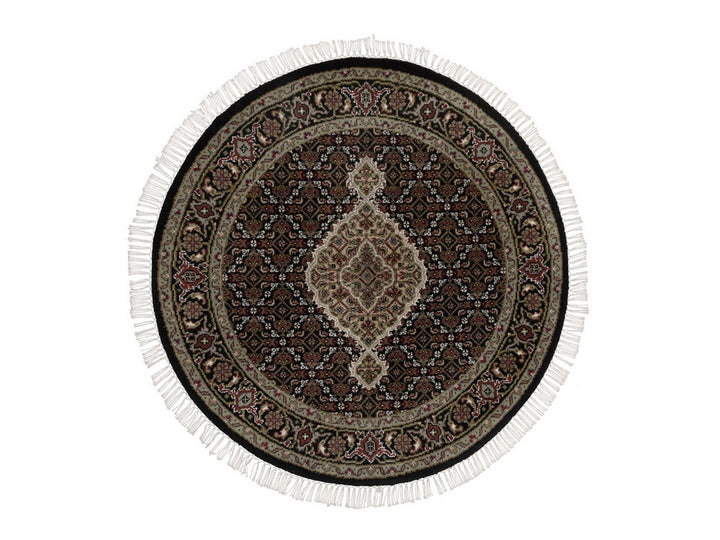 3'4" x 3'4" New Hand Knotted Black Wool Round Oriental Rug - MOA10292719