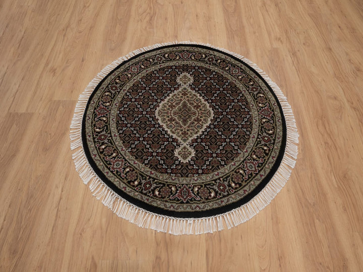 3'4" x 3'4" New Hand Knotted Black Wool Round Oriental Rug - MOA10292719