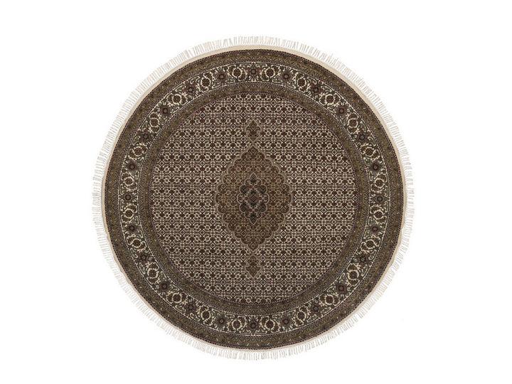 6'0" x 6'0" New Hand Knotted Ivory Wool Round Oriental Rug - MOA10292720