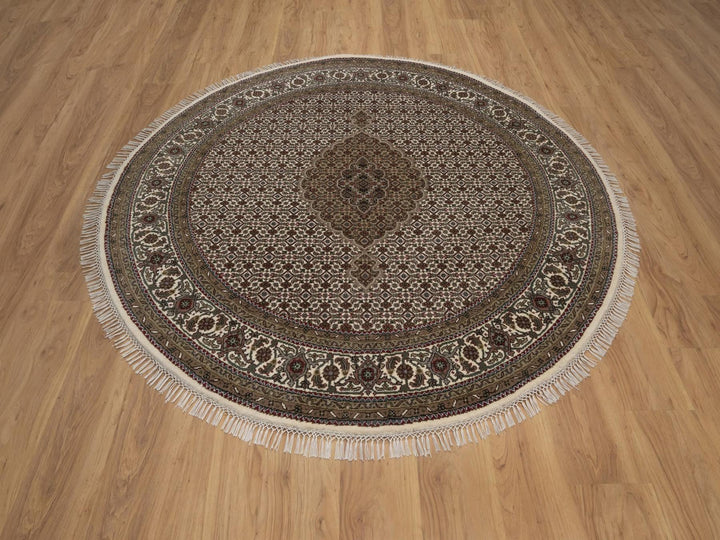 6'0" x 6'0" New Hand Knotted Ivory Wool Round Oriental Rug - MOA10292720