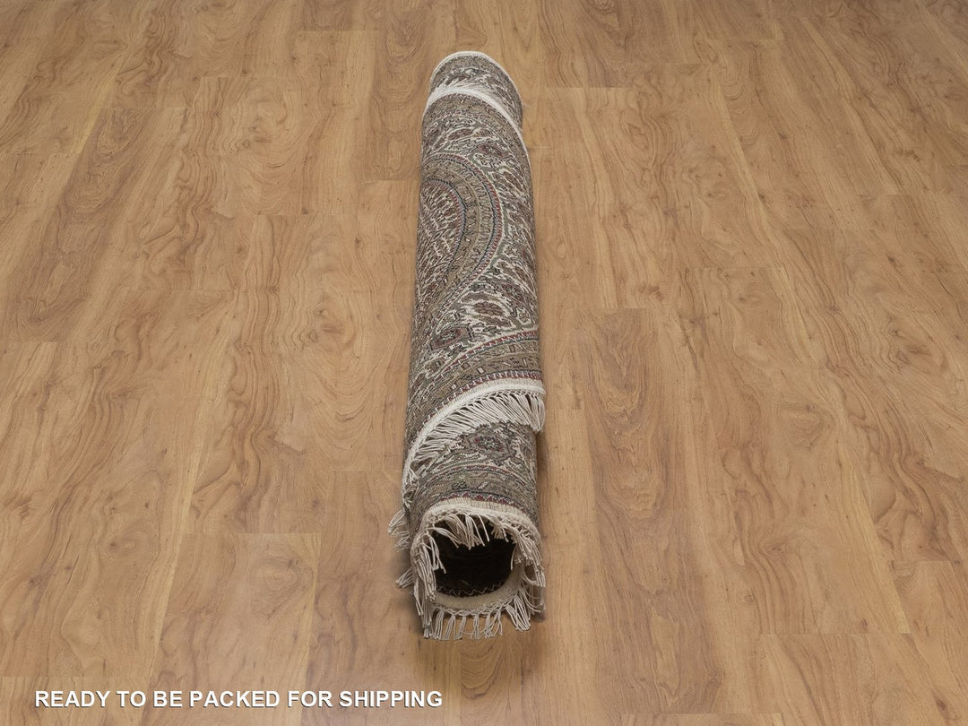 6'0" x 6'0" New Hand Knotted Ivory Wool Round Oriental Rug - MOA10292720