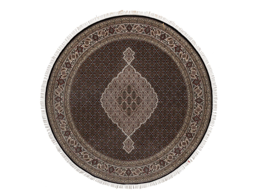 7'10" x 7'10" New Hand Knotted Black Wool Round Oriental Rug - MOA10292721