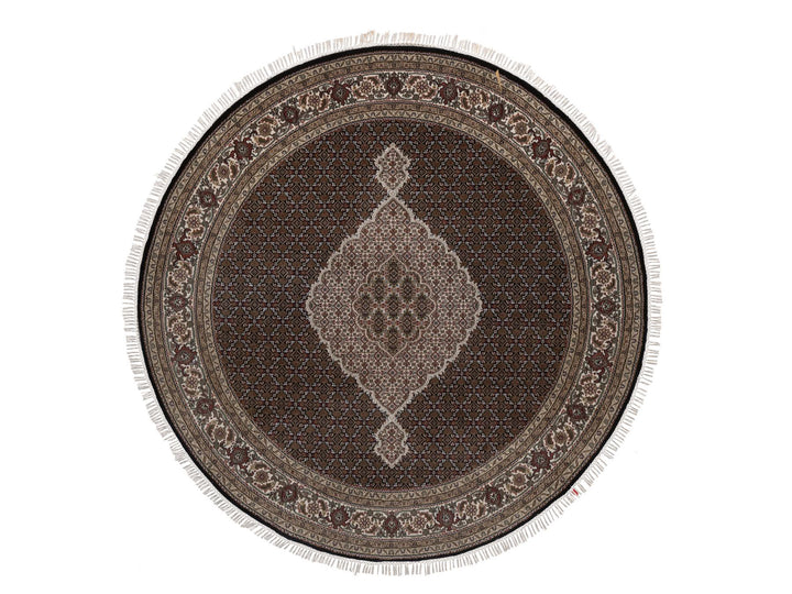 7'10" x 7'10" New Hand Knotted Black Wool Round Oriental Rug - MOA10292721