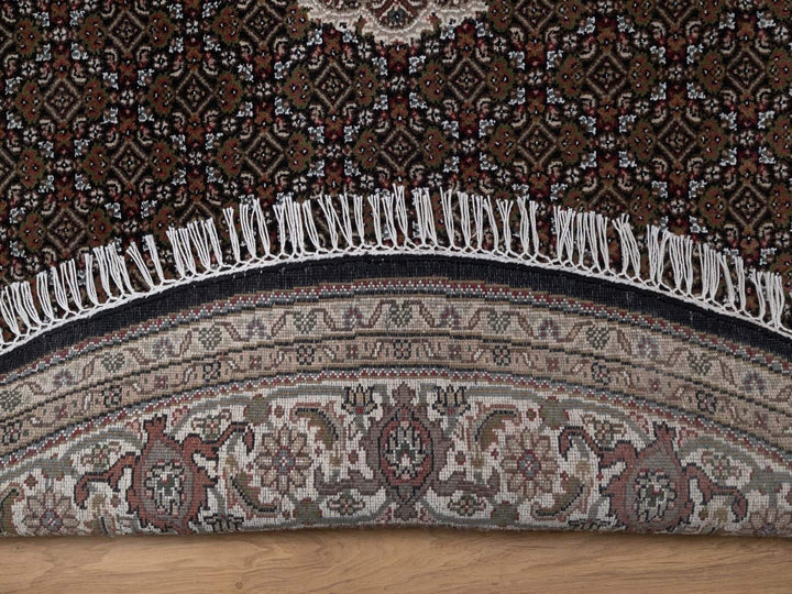 7'10" x 7'10" New Hand Knotted Black Wool Round Oriental Rug - MOA10292721
