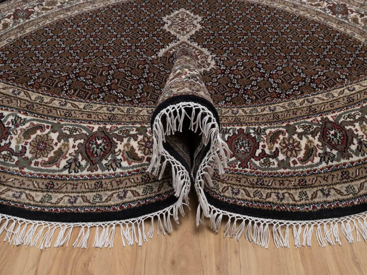 7'10" x 7'10" New Hand Knotted Black Wool Round Oriental Rug - MOA10292721