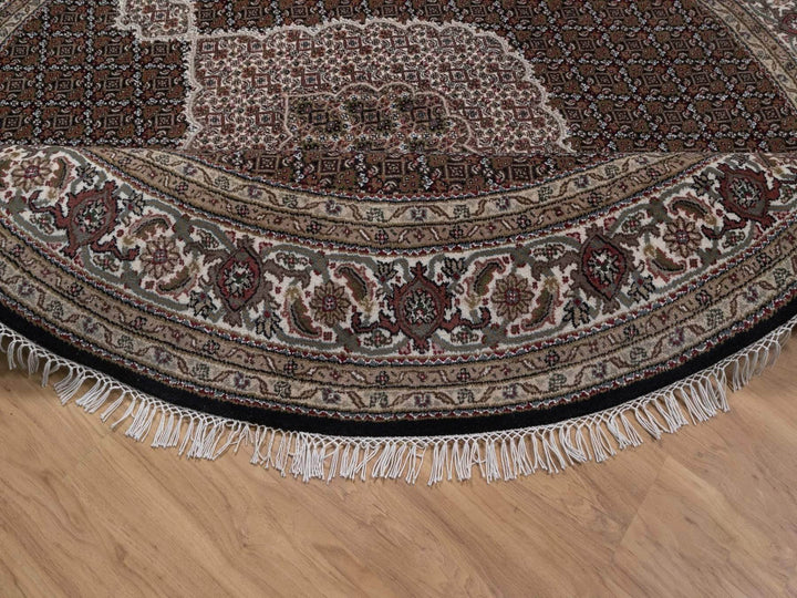 7'10" x 7'10" New Hand Knotted Black Wool Round Oriental Rug - MOA10292721