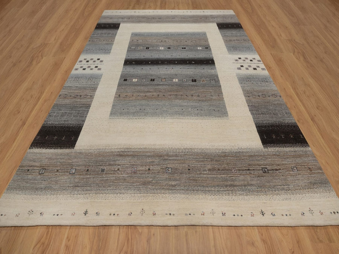 8'10" x 12'0" New Hand Knotted Ivory Wool Rectangle Oriental Rug - MOA10292725