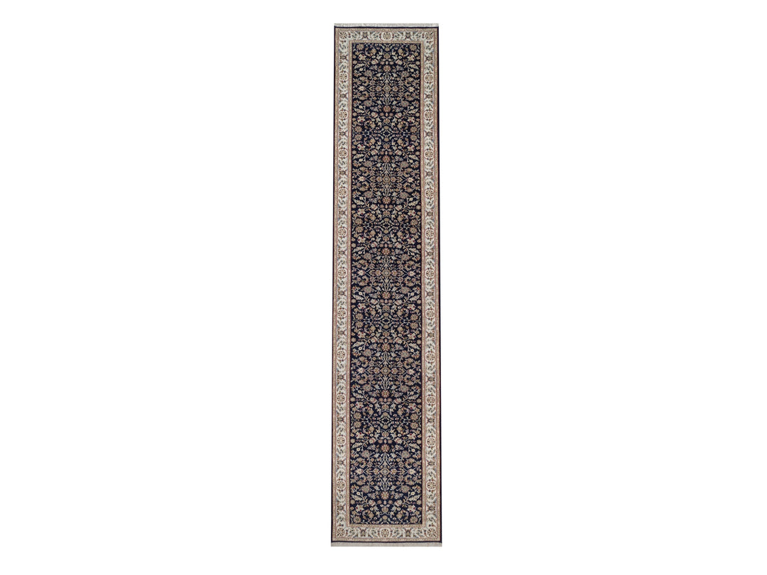 2'9" x 14'0" New Hand Knotted Blue Wool & Silk Runner Oriental Rug - MOA10292740