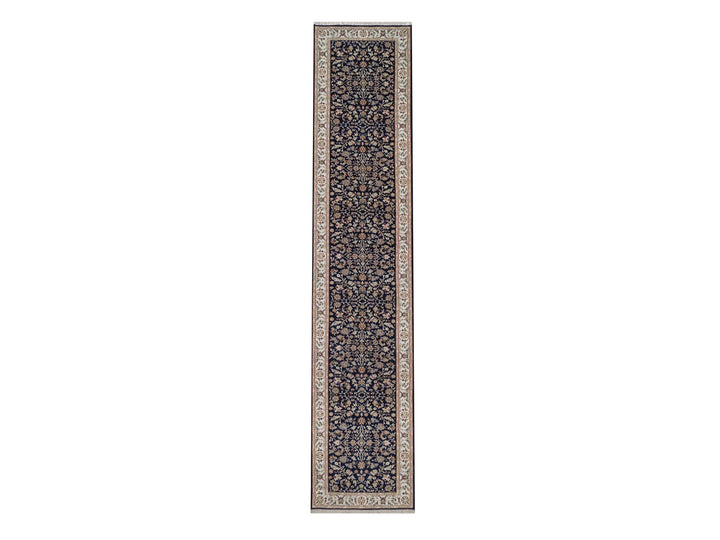 2'9" x 14'0" New Hand Knotted Blue Wool & Silk Runner Oriental Rug - MOA10292740