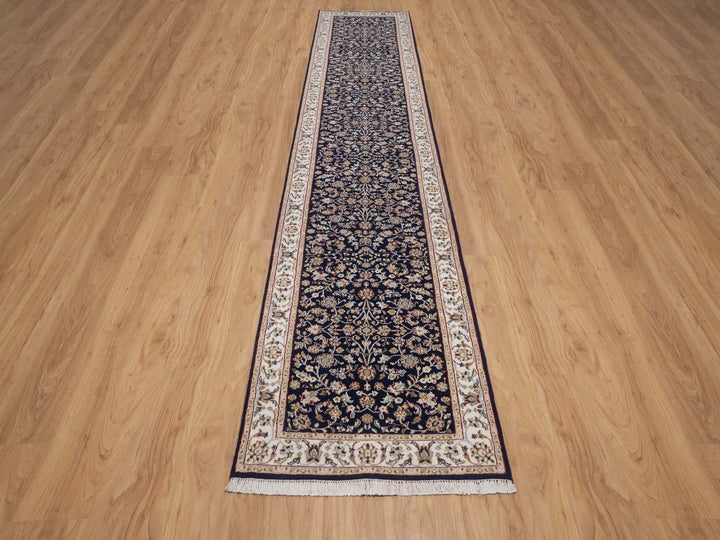2'9" x 14'0" New Hand Knotted Blue Wool & Silk Runner Oriental Rug - MOA10292740