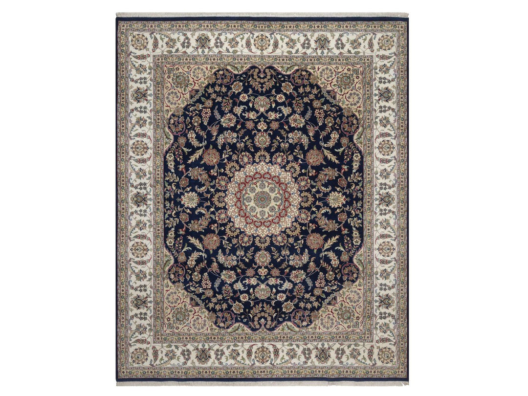 8'0" x 10'0" New Hand Knotted Blue Wool & Silk Rectangle Oriental Rug - MOA10292741