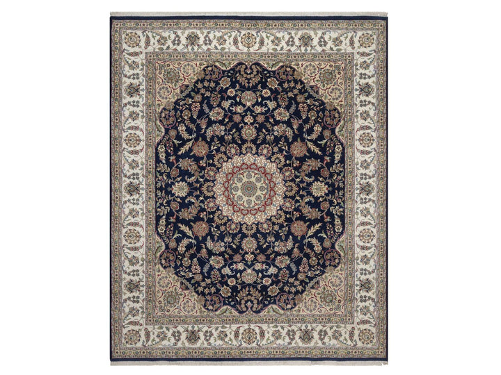 8'0" x 10'0" New Hand Knotted Blue Wool & Silk Rectangle Oriental Rug - MOA10292741
