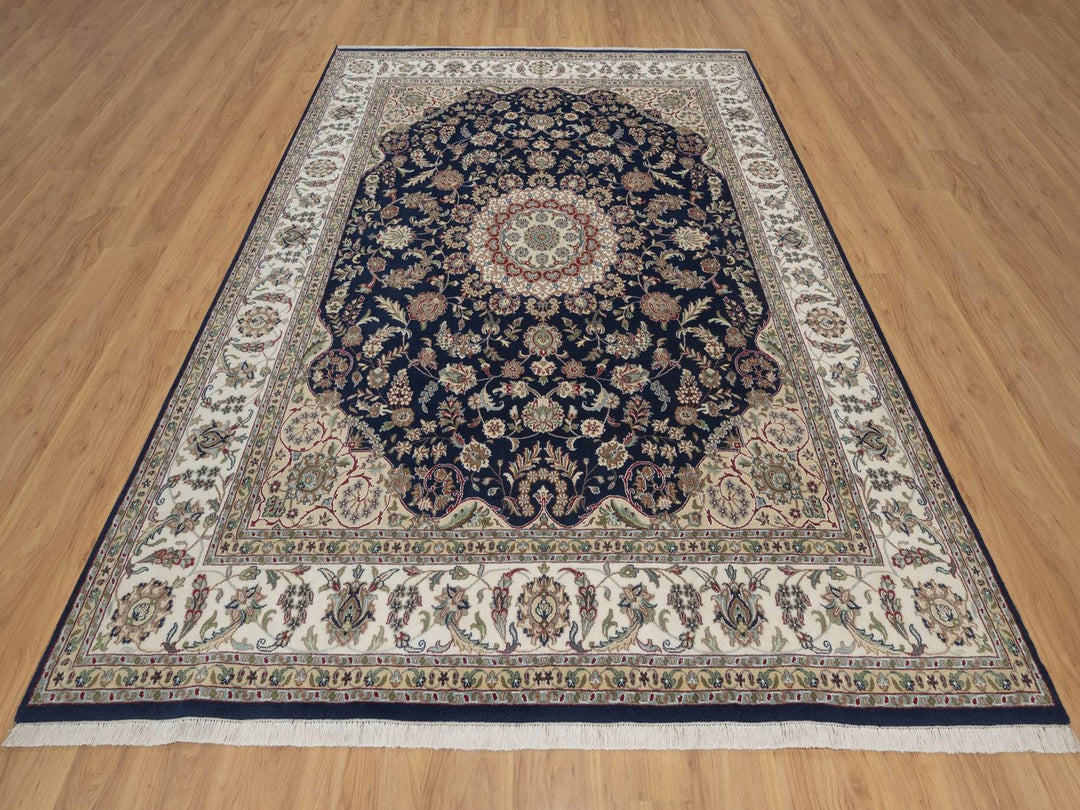 8'0" x 10'0" New Hand Knotted Blue Wool & Silk Rectangle Oriental Rug - MOA10292741