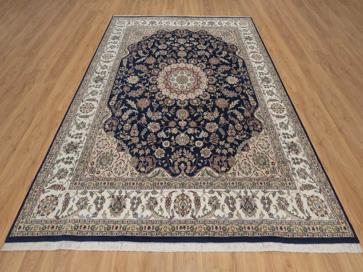 8'0" x 10'0" New Hand Knotted Blue Wool & Silk Rectangle Oriental Rug - MOA10292741