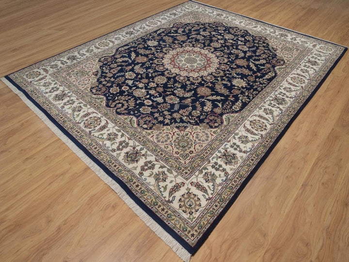 8'0" x 10'0" New Hand Knotted Blue Wool & Silk Rectangle Oriental Rug - MOA10292741