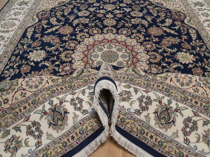 8'0" x 10'0" New Hand Knotted Blue Wool & Silk Rectangle Oriental Rug - MOA10292741
