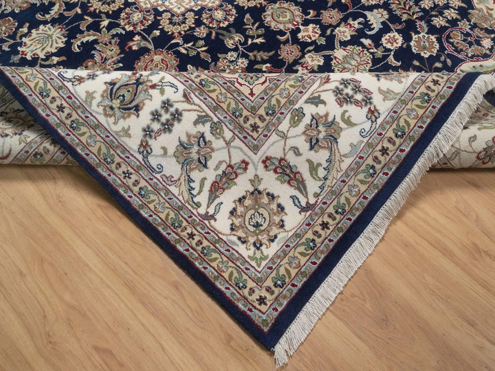 8'0" x 10'0" New Hand Knotted Blue Wool & Silk Rectangle Oriental Rug - MOA10292741