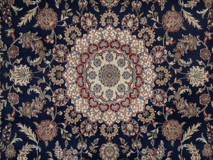8'0" x 10'0" New Hand Knotted Blue Wool & Silk Rectangle Oriental Rug - MOA10292741