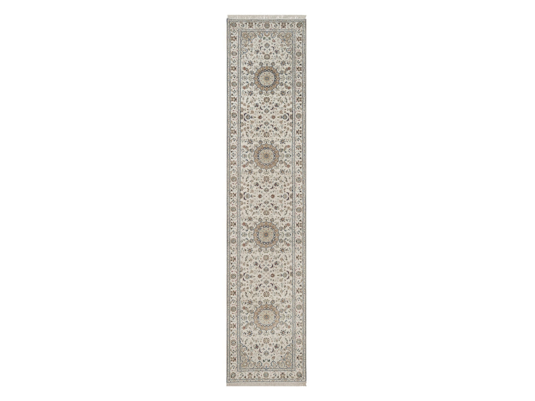 2'7" x 12'2" New Hand Knotted Ivory Wool & Silk Runner Oriental Rug - MOA10292742