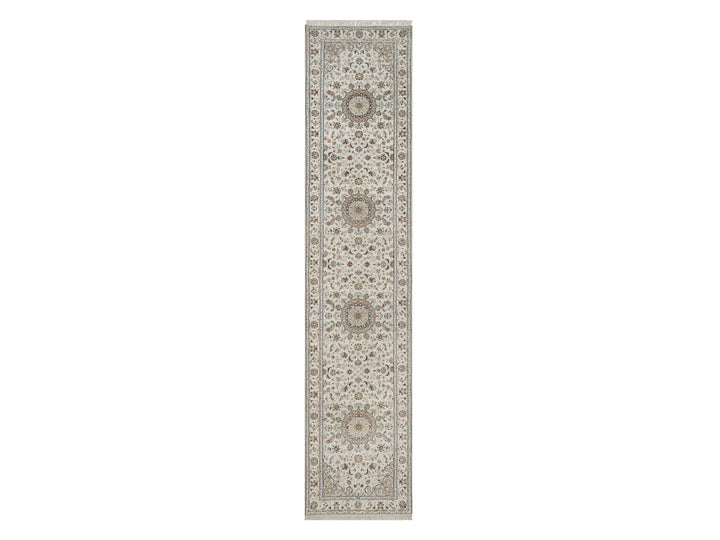 2'7" x 12'2" New Hand Knotted Ivory Wool & Silk Runner Oriental Rug - MOA10292742