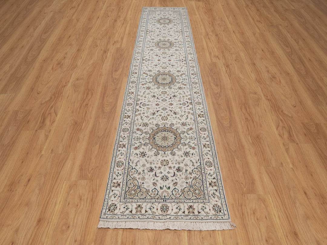 2'7" x 12'2" New Hand Knotted Ivory Wool & Silk Runner Oriental Rug - MOA10292742