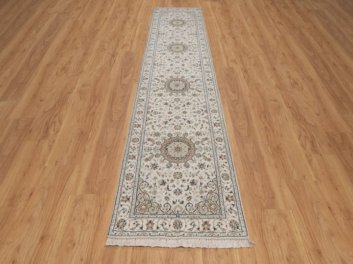 2'7" x 12'2" New Hand Knotted Ivory Wool & Silk Runner Oriental Rug - MOA10292742