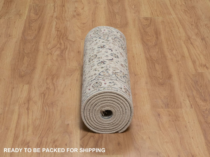 2'7" x 12'2" New Hand Knotted Ivory Wool & Silk Runner Oriental Rug - MOA10292742