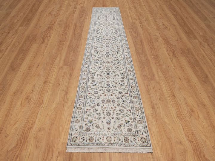 2'9" x 14'5" New Hand Knotted Ivory Wool & Silk Runner Oriental Rug - MOA10292743