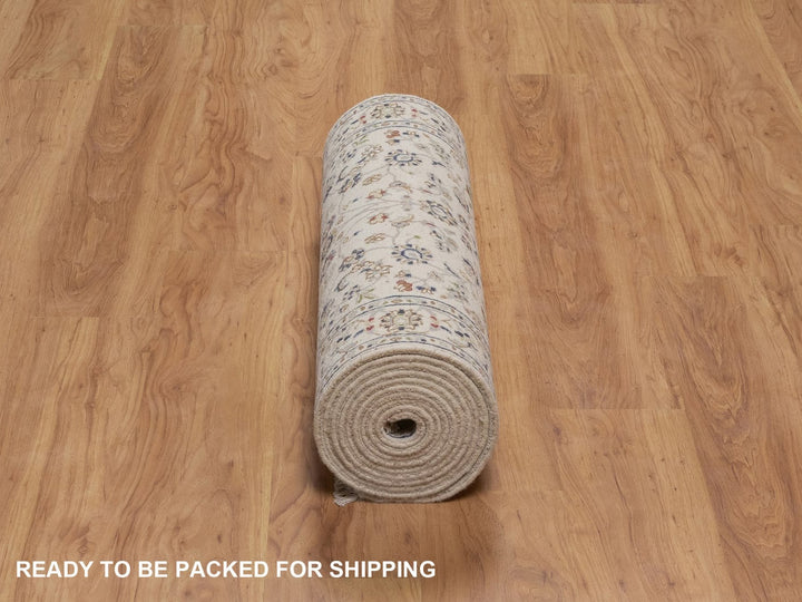 2'9" x 14'5" New Hand Knotted Ivory Wool & Silk Runner Oriental Rug - MOA10292743