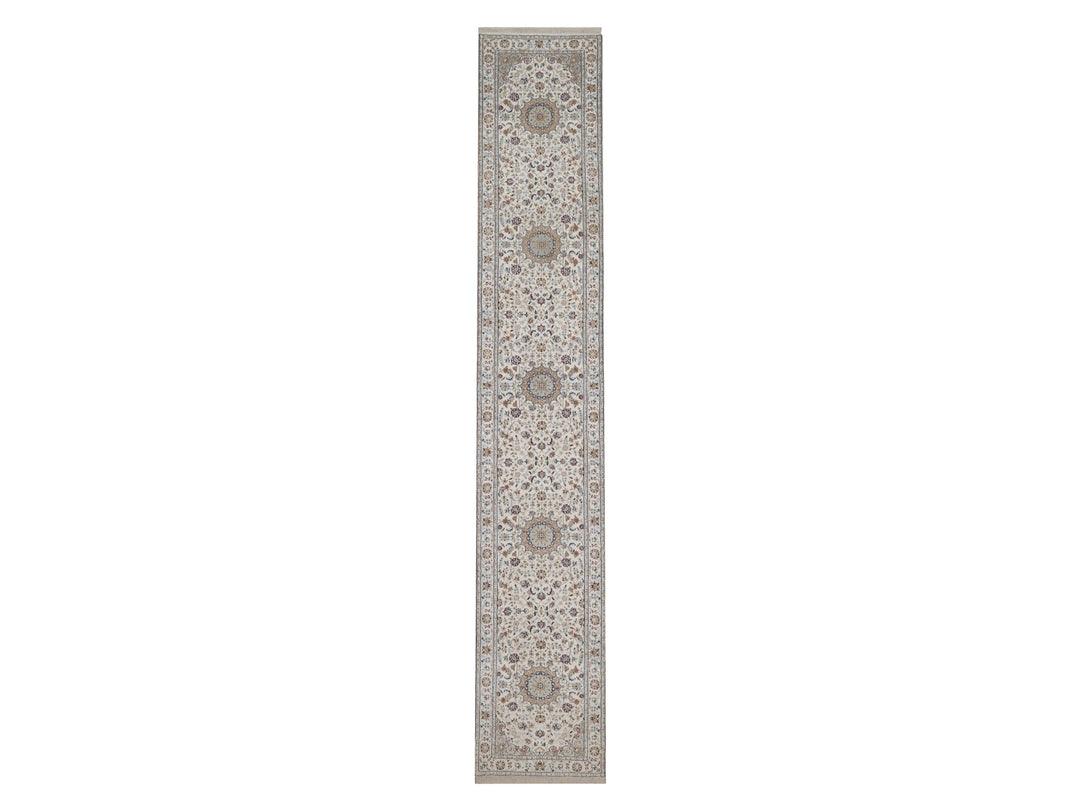 2'7" x 15'11" New Hand Knotted Ivory Wool & Silk Runner Oriental Rug - MOA10292744