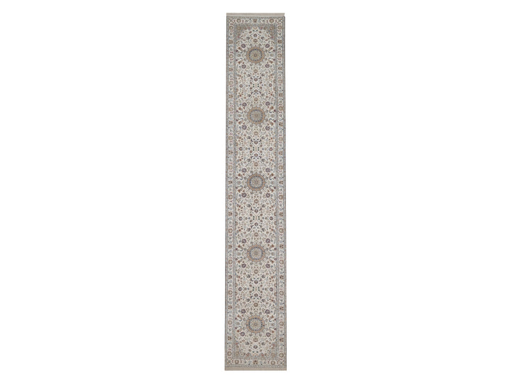 2'7" x 15'11" New Hand Knotted Ivory Wool & Silk Runner Oriental Rug - MOA10292744
