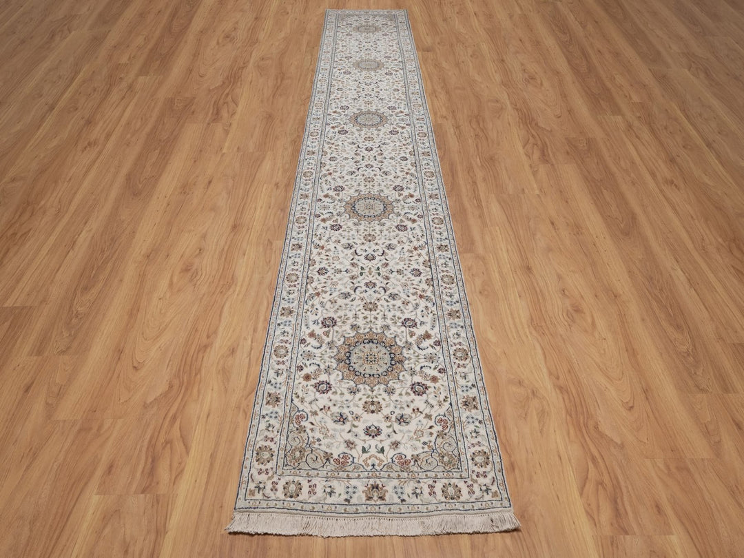 2'7" x 15'11" New Hand Knotted Ivory Wool & Silk Runner Oriental Rug - MOA10292744
