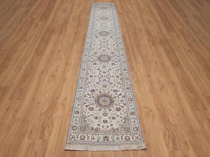 2'7" x 15'11" New Hand Knotted Ivory Wool & Silk Runner Oriental Rug - MOA10292744
