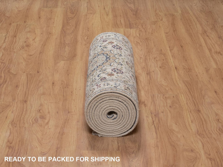 2'7" x 15'11" New Hand Knotted Ivory Wool & Silk Runner Oriental Rug - MOA10292744