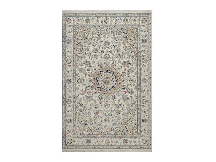 5'11" x 9'0" New Hand Knotted Ivory Wool & Silk Rectangle Oriental Rug - MOA10292745