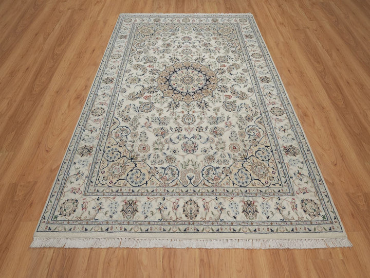 5'11" x 9'0" New Hand Knotted Ivory Wool & Silk Rectangle Oriental Rug - MOA10292745