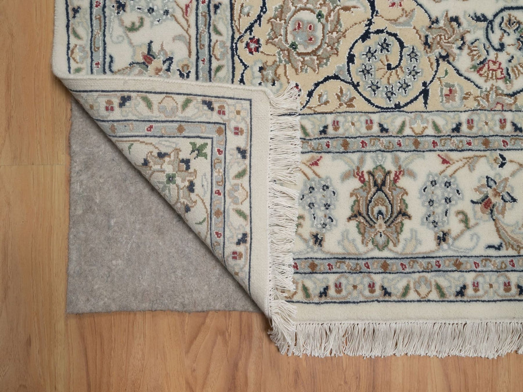 5'11" x 9'0" New Hand Knotted Ivory Wool & Silk Rectangle Oriental Rug - MOA10292745