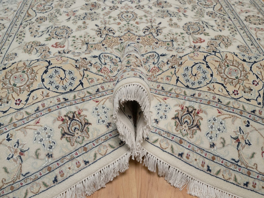 5'11" x 9'0" New Hand Knotted Ivory Wool & Silk Rectangle Oriental Rug - MOA10292745