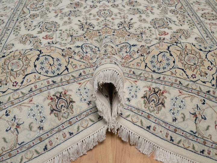 5'11" x 9'0" New Hand Knotted Ivory Wool & Silk Rectangle Oriental Rug - MOA10292745